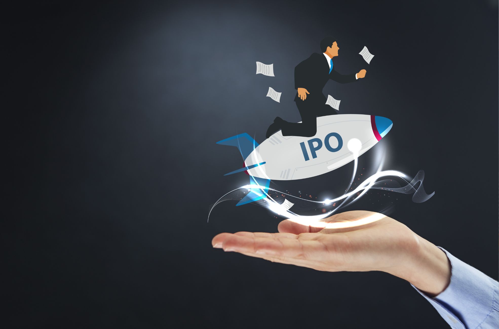 Businessman On IPO Rocket