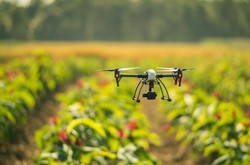 Drone Flying Over Crops