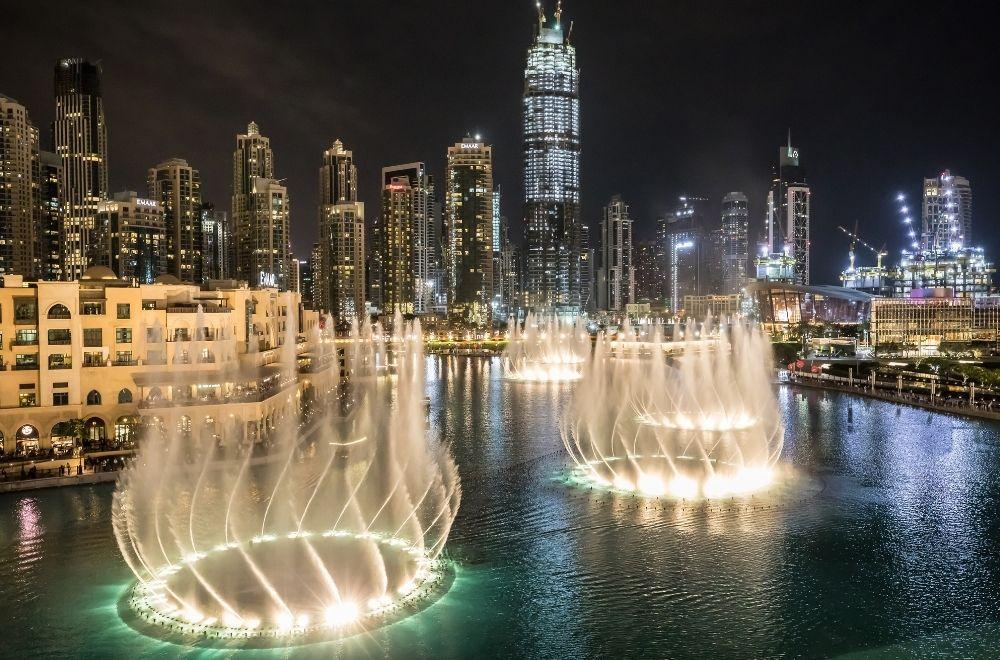 Dubai Buildings, River And Fountains